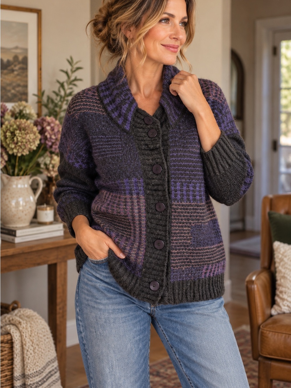 Essentiel Antwerp Mohair Alpaca Wool Geometric Cardigan — Size L